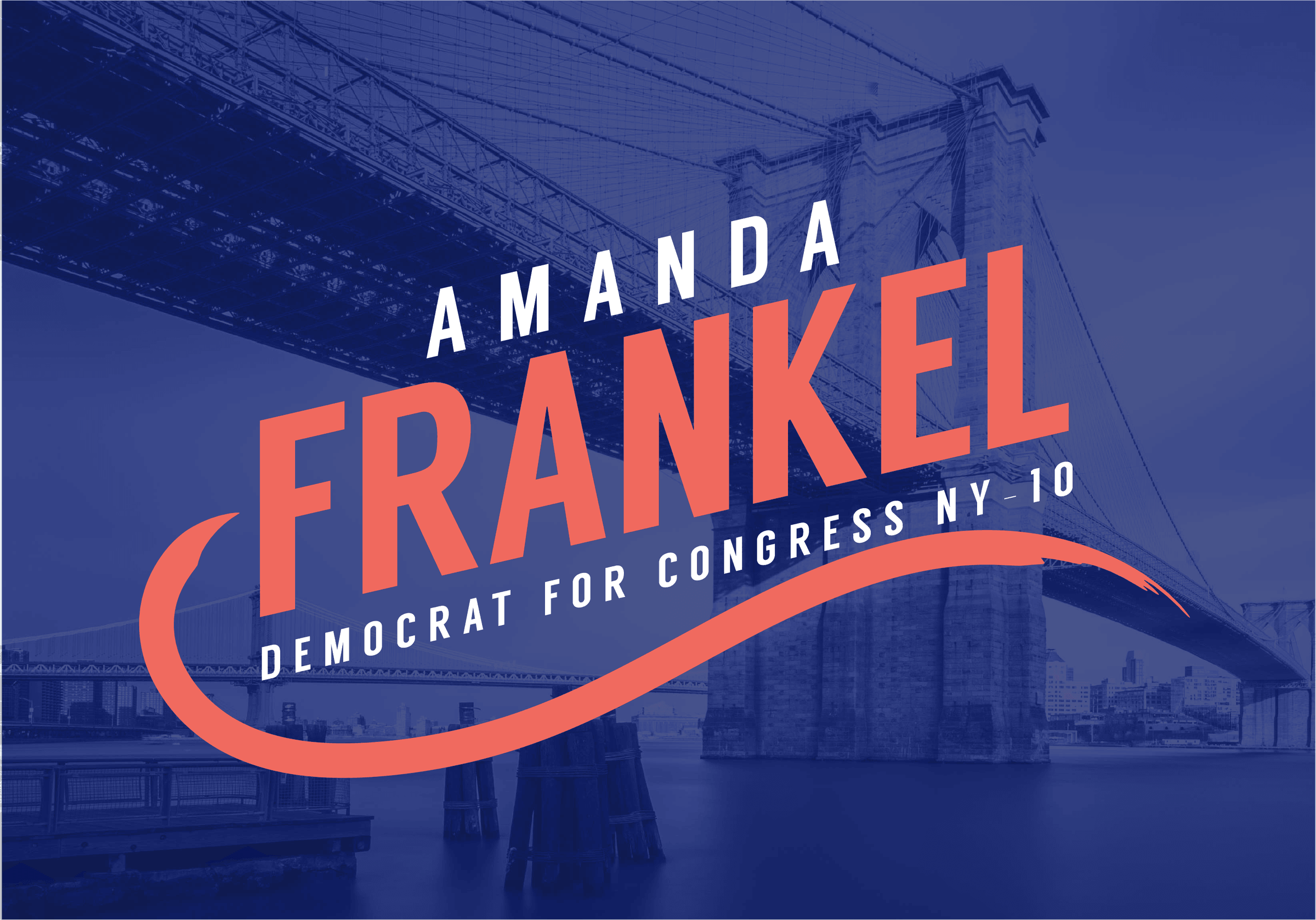 Amanda Frankel for Congress wordmark over the Brooklyn Bridge