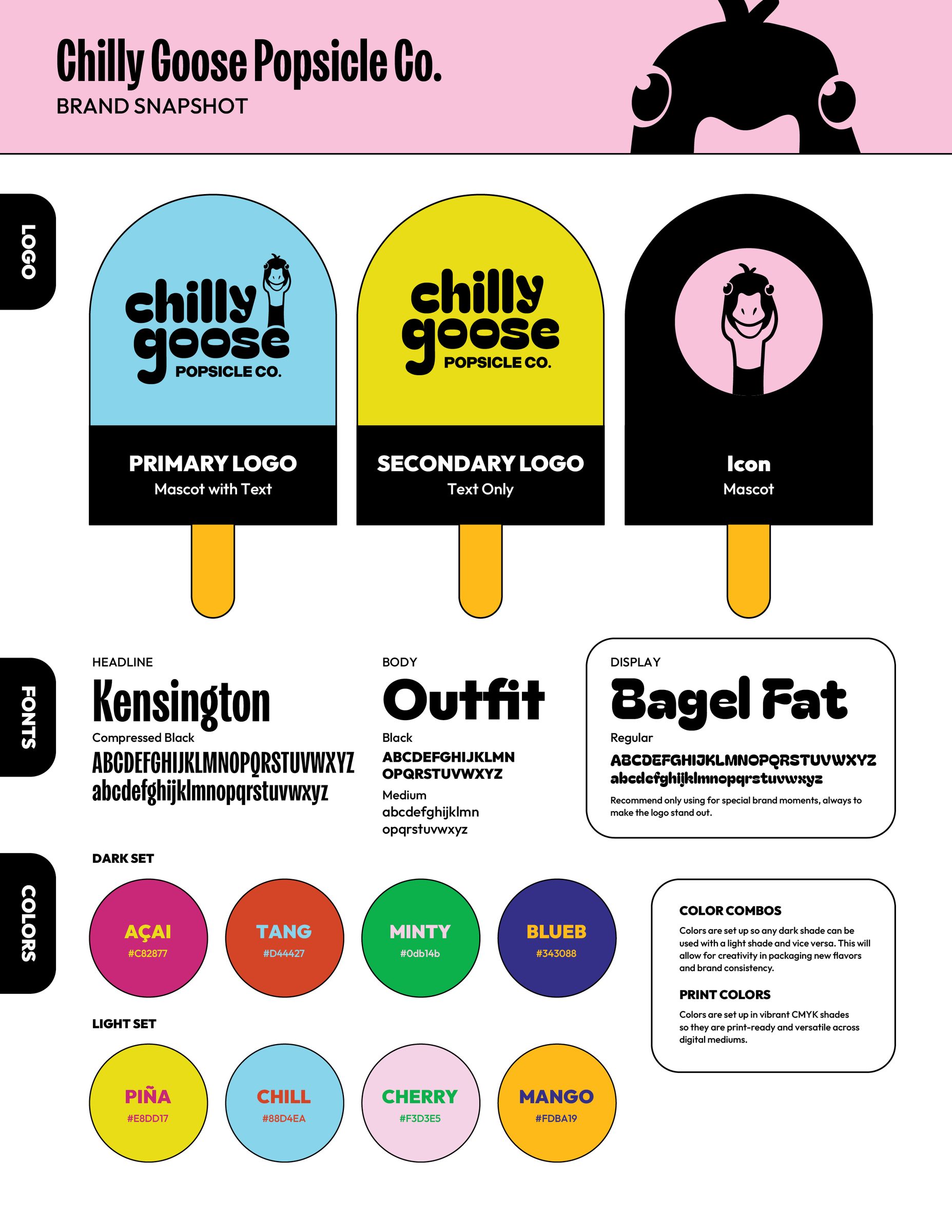 Chilly Goose Popsicle Co. brand snapshot: logo, fonts, and colors