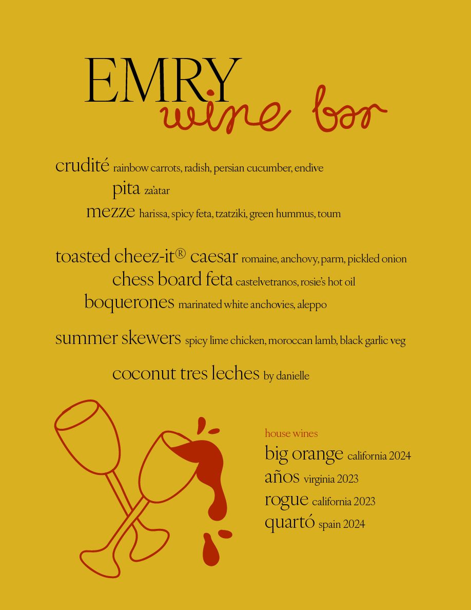 EMRY Wine Bar menu design