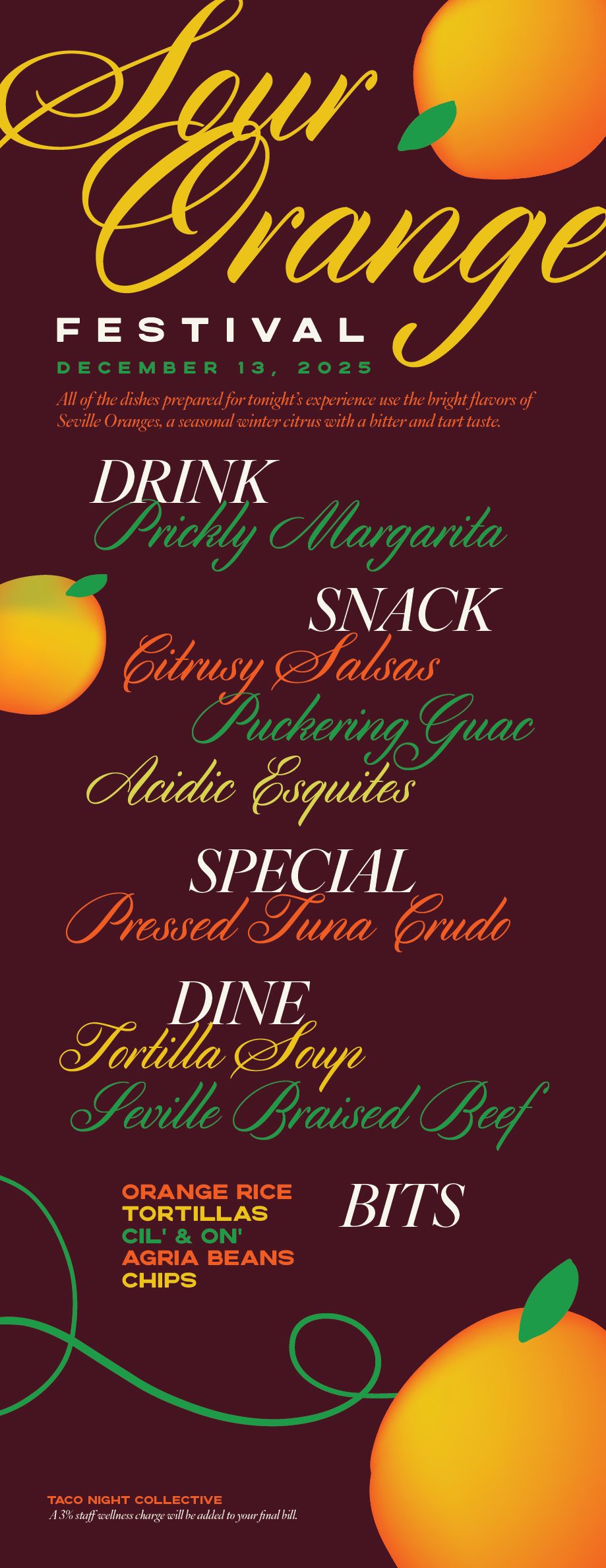 Sour Orange Festival dinner party menu